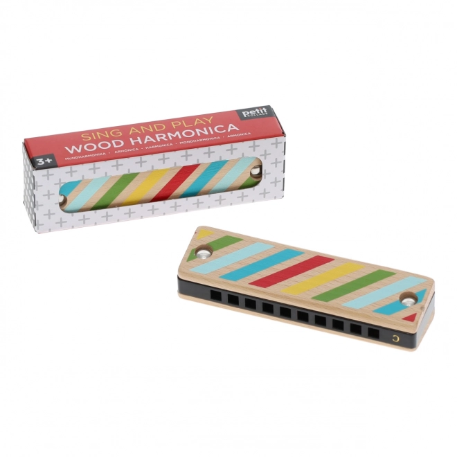 Wooden Harmonica With Stripes And Dots