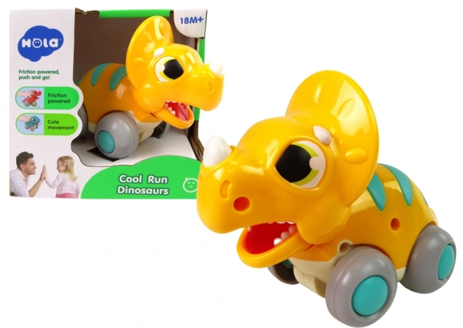 Yellow Triceratops Dinosaur Toy on Wheels