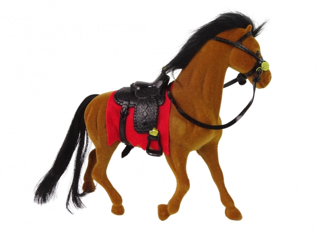 Brown Velvet Horse Figure with Red Saddle