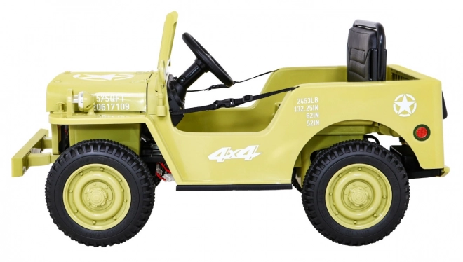 Retro military car for kids beige + 4x4 drive + remote control + 2 luggage racks + slow start + MP3 LED