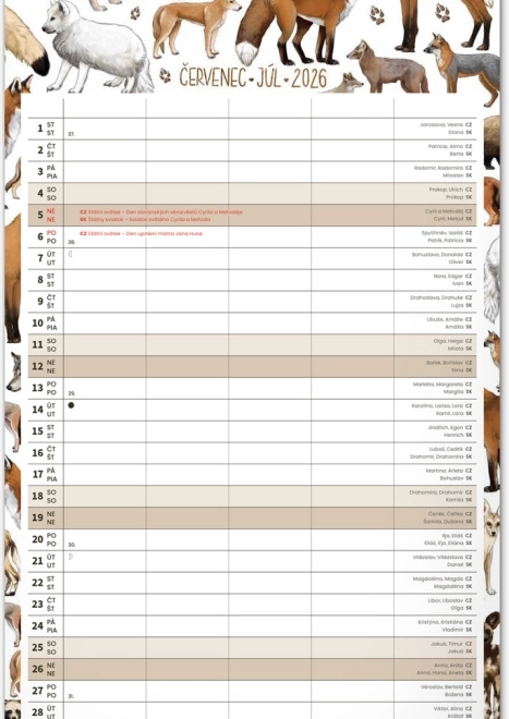 Wall Calendar Family Planner 2026 with Animalium Illustrations