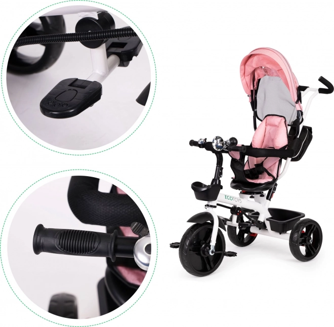 Pink ecotoys tricycle stroller with 360° swivel seat