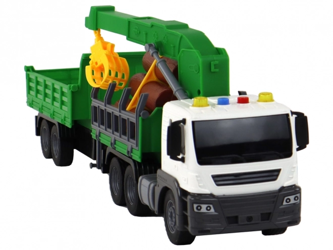 Friction Powered Green Crane Truck with Trailer and Sound