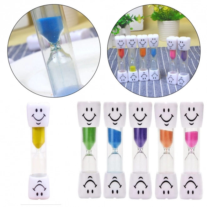 Set of 5 Colorful Hourglasses with Smiley Faces