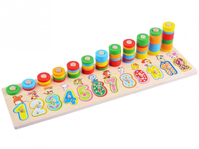 Colorful Wooden Puzzle with Numbers and Animals