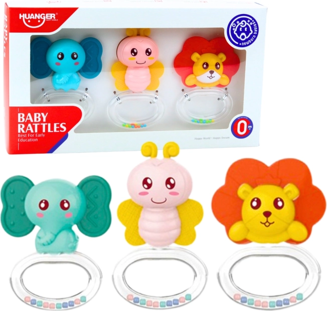 Set of Rattles and Teethers for Babies Animals 3 pcs