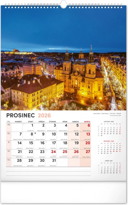 Calendrier mural Prague 2026