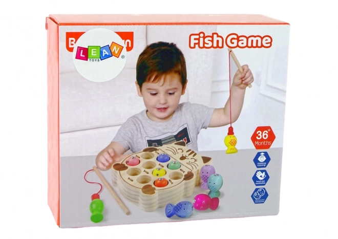 Wooden Fishing Game with Cat and 2 Rods