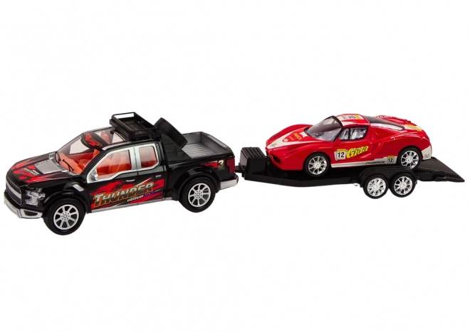 Pickup Truck with Trailer and Sports Car Set