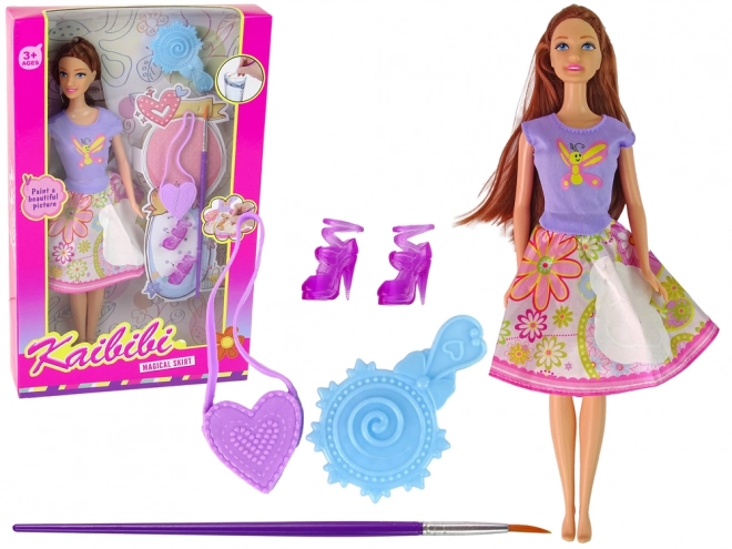 Doll with Long Hair and Dress Painting Set