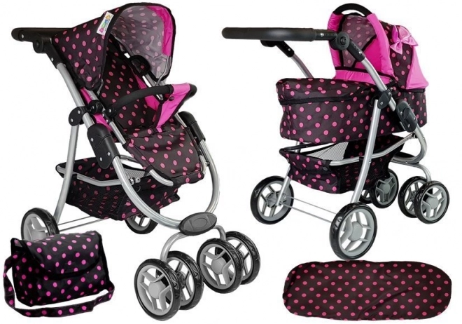 Alice Doll Stroller with Bag 2-in-1 Black and Pink