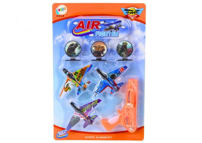 Airplane Launcher Set with Gun, 3 Planes, 3 Targets in Orange