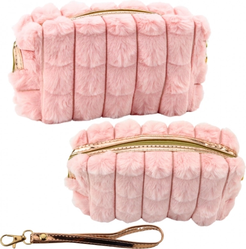 Borsa cosmetica rosa in peluche con manico