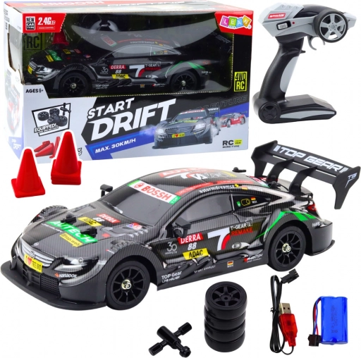 Voiture de course RC télécommandée carbone noir 30 km/h 1:16