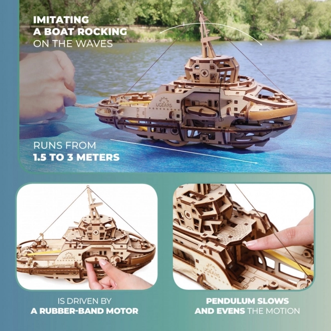 Ugears 3D Wooden Mechanical Tugboat Puzzle