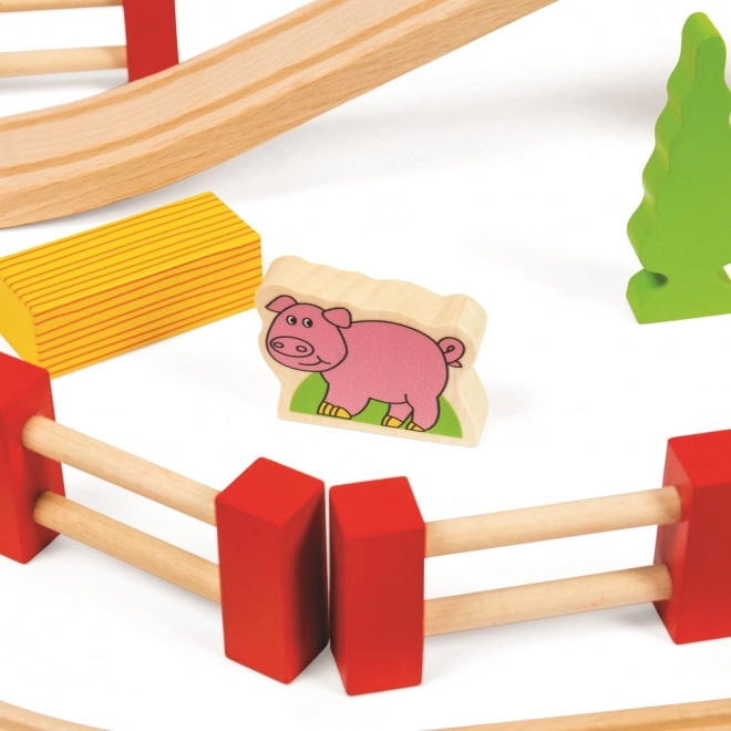 Bigjigs Rail Wooden Train Set with Country Road 80 Pieces