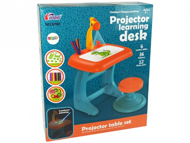 Drawing Table with Projector and Chair Set in Orange