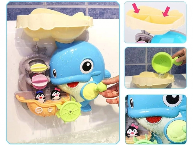 Happy Dolphin Bath Toy with Boat and Penguins