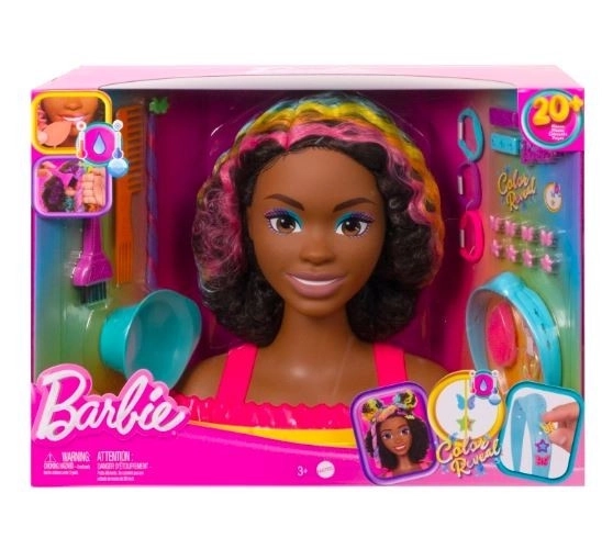 Barbie Styling Head Neon Rainbow Curly Hair