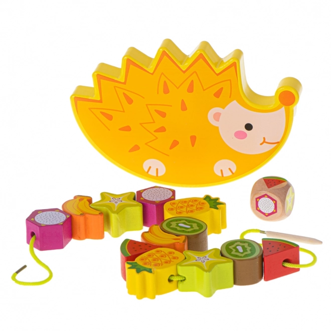 Montessori Balancing Hedgehog Wooden Blocks Game with Threaded Fruits