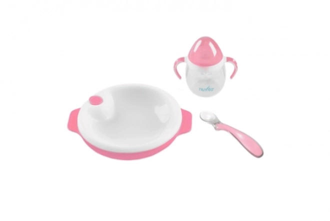 Pastel Pink Feeding Set with Silicone Spoon and Cup