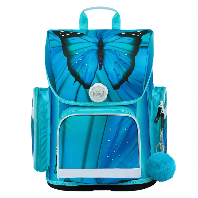 Baagl School Set with Ergo Backpack, Pencil Case, and Shoe Bag Butterfly