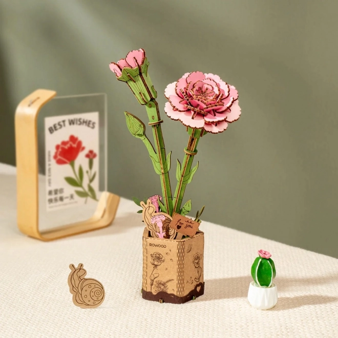 3D Wooden Puzzle Pink Carnation