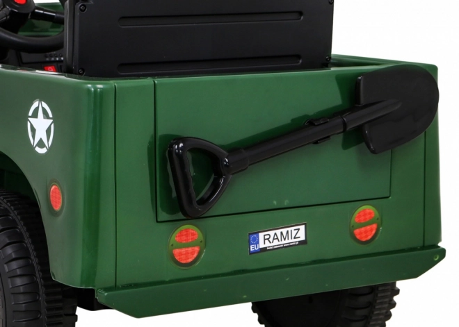 Retro military car for kids green + 4x4 drive + remote control + 2 luggage carriers + slow start + MP3 LED