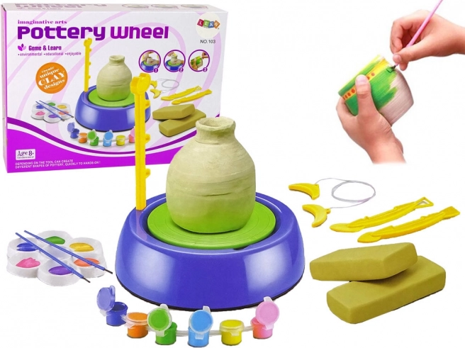 Kit de poterie pour enfants avec tour, argile et peintures