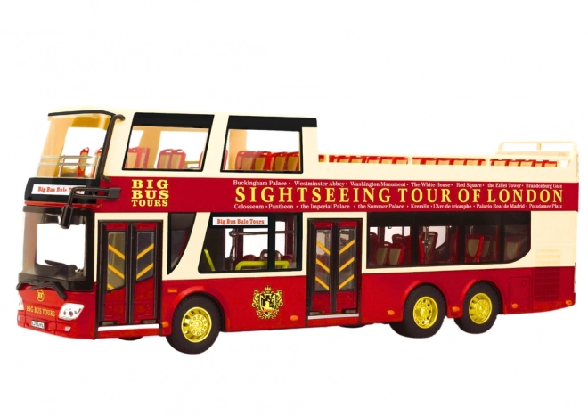 Red Double Decker Touring Bus 1:42 Metal Model with Lights