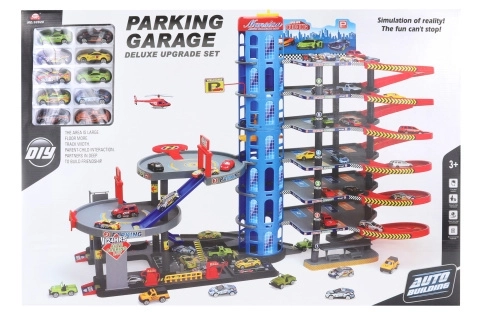 Toy Garage with Cars and Helipad