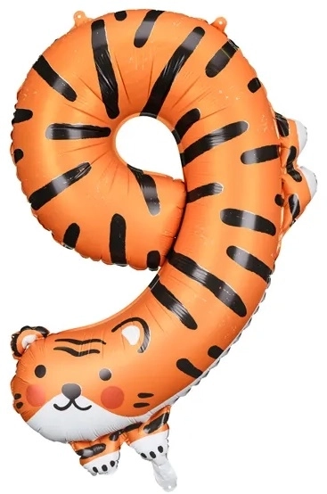 Foil Balloon Number 9 - Tiger Design