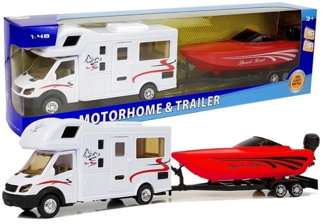 Camper with Red Speedboat and Friction Drive