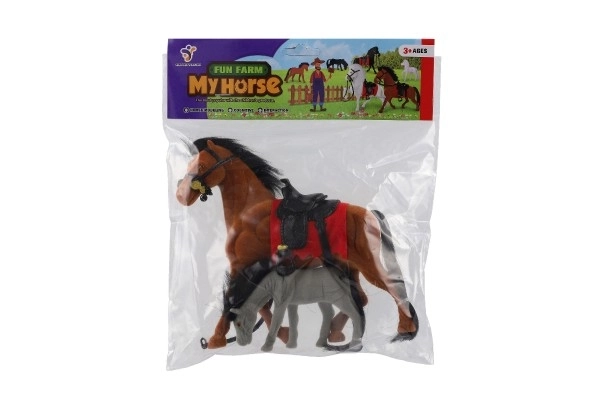 Fluffy Horse with Saddle and Foal Toy Set