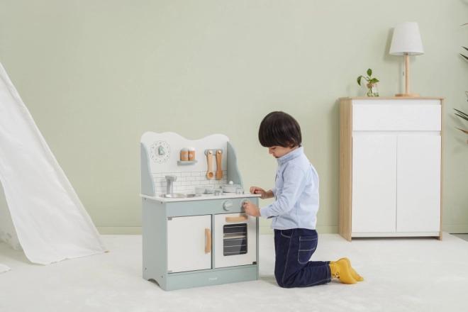 Wooden Green and White Play Kitchen