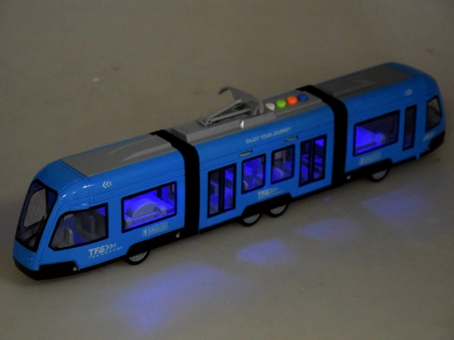 Blue Articulated Tram with Lights and Sound