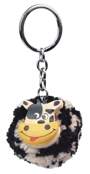 Wooden Keychain Pom-Pom Cow