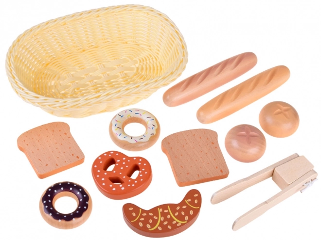 Wooden Bread Basket with Assorted Pastries