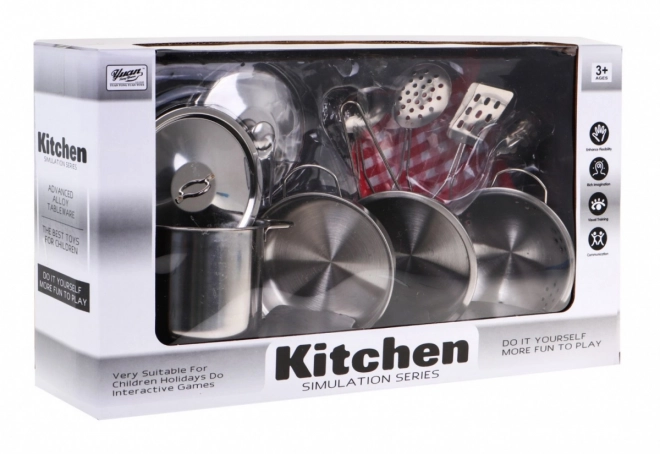 Metal Kitchen Set for Children 3+ Cookware and Accessories 11 Pieces