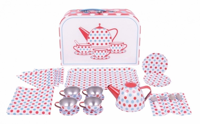 Bigjigs Toys Tea Set with Polka Dots in Suitcase