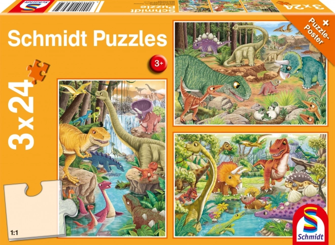 Schmidt Dinosaur Puzzles - 3x24 Pieces