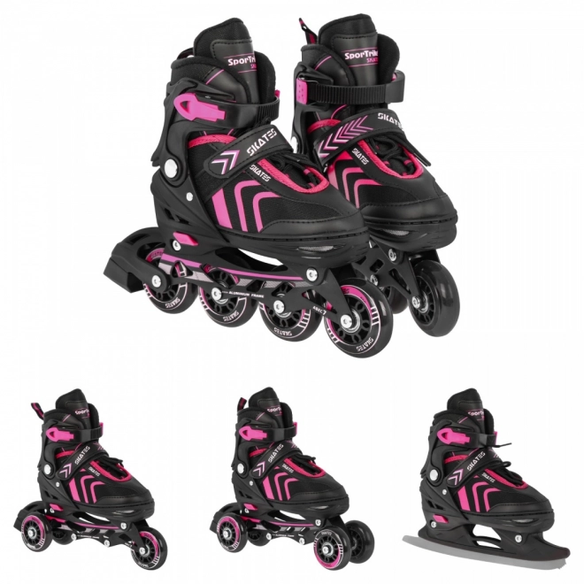 4-in-1 Kids Skates Rollers Ice Skates Pink Size 29-33