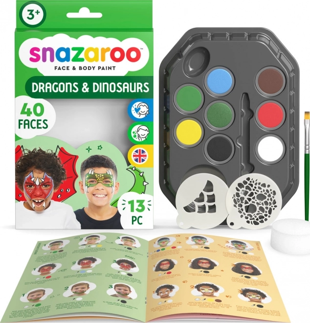 Snazaroo Face and Body Paint Set with Dragon and Dinosaur Stencils