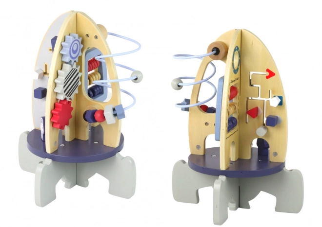 Wooden Educational Rocket with Beads and Gears