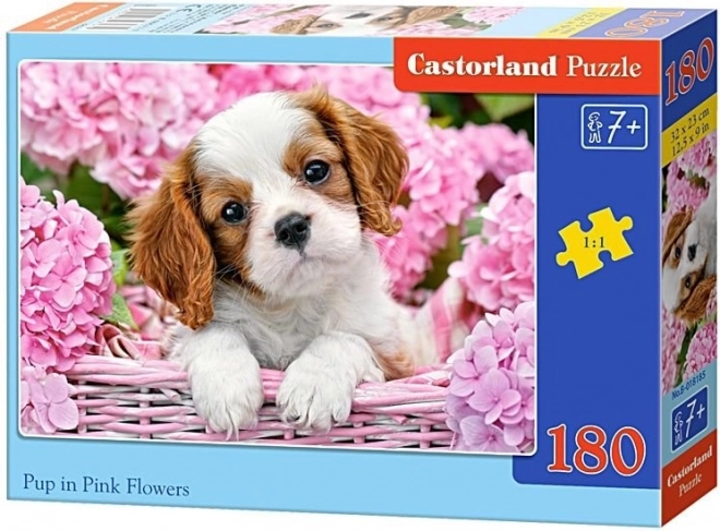 Puppy in Pink Flowers Puzzle