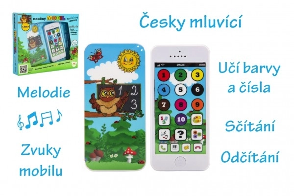 Naučný mobilní telefon pro děti s motivem Moudré Sovy