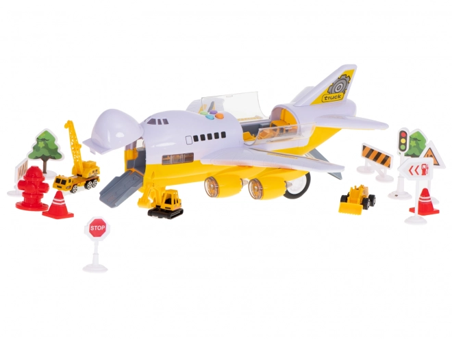 Airplane Transporter with Construction Vehicles Set