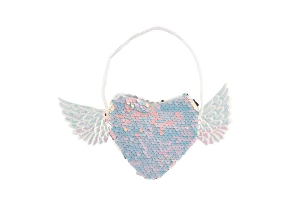 Heart-Shaped Sequin Flip Bag with Wings