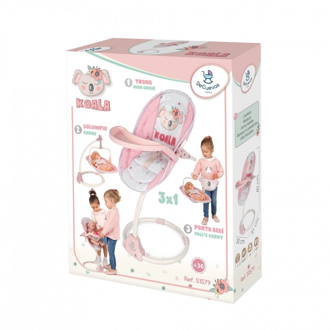 Multifunctional Doll High Chair and Swing 3 in 1 Koala