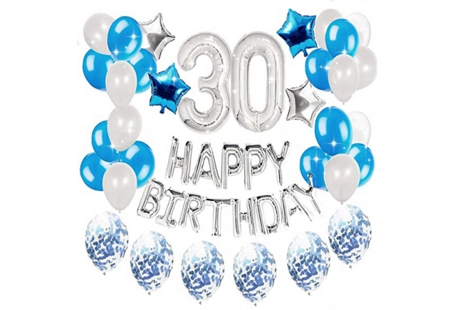 30th Birthday Silver Blue Balloon Set